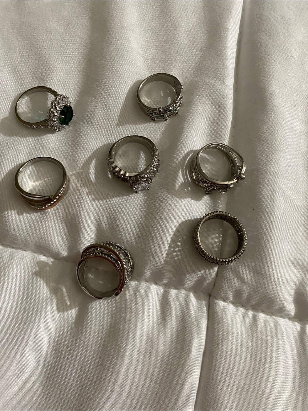Silver Stackable Women's Ring Set with Green Stone Accent